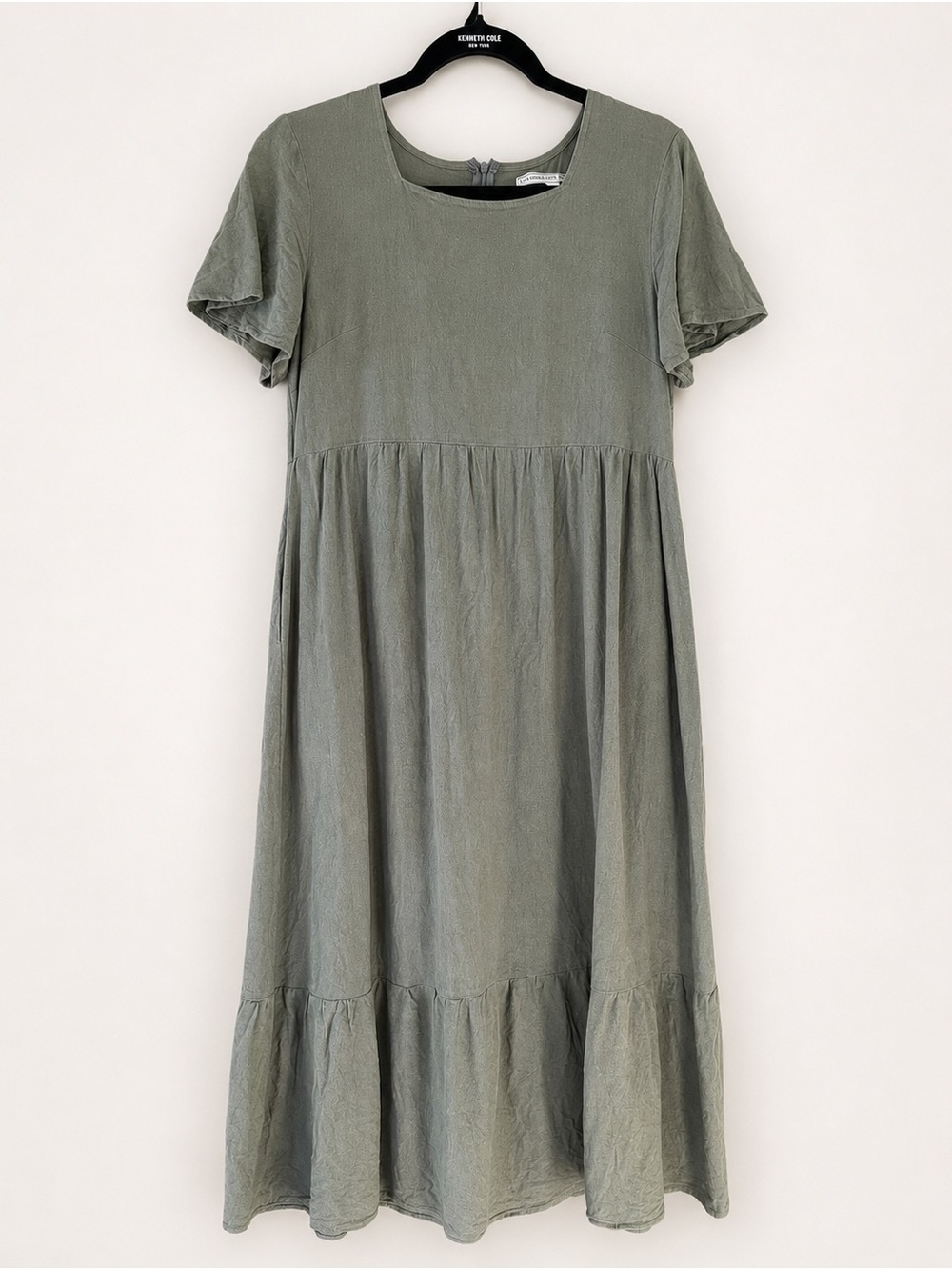 Olive Midi Dress with Relaxed Tiered Skirt